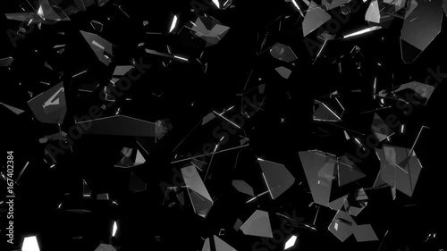 Shards of broken glass are falling.