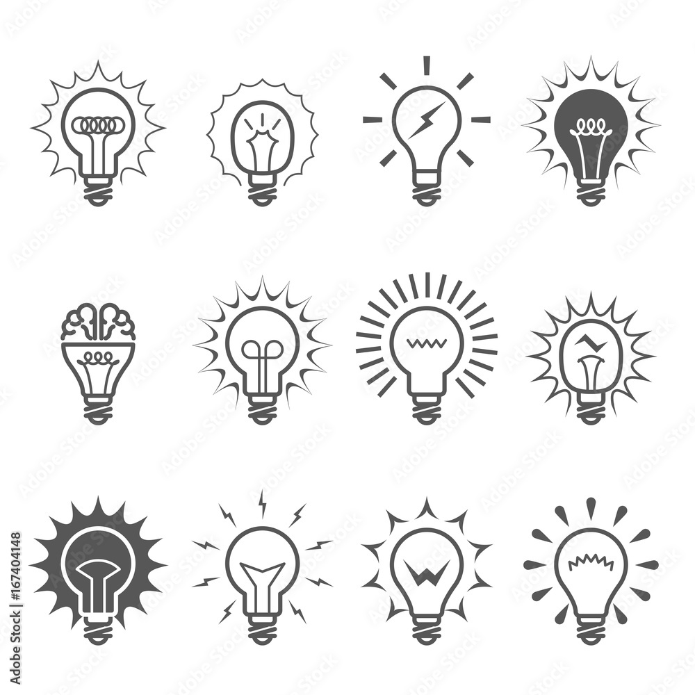 Light bulb icons - idea, innovation and inspiration symbols Light bulb icons - idea, innovation and inspiration symbols