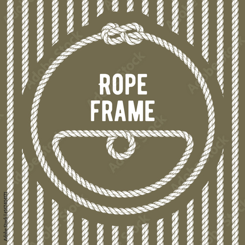 Retro round rope frame with knot on stripy background