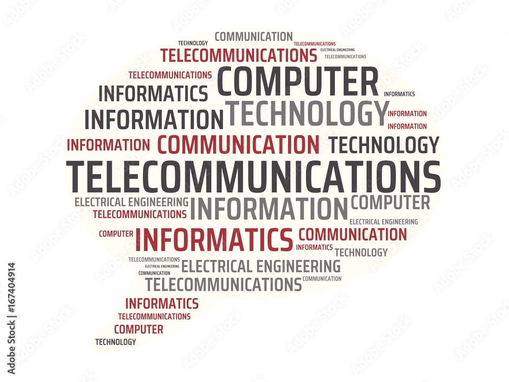 TELECOMMUNICATIONS - image with words associated with the topic COMMUNICATION TECHNOLOGY, word, image, illustration