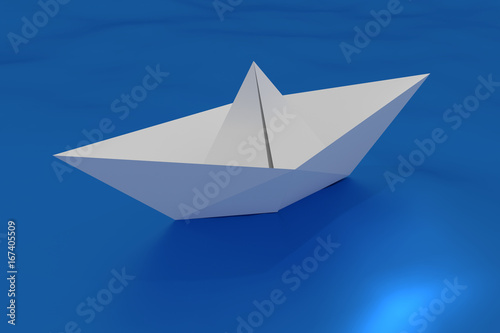 paper origami ship floating in the water