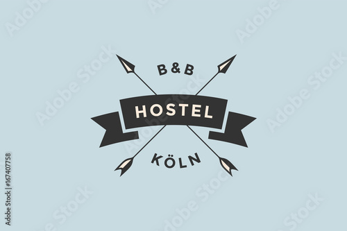 Emblem of Hostel with arrows and text BB, Hostel. Logo template for hostel or hotel in vintage retro style. Logo, signs, labels, identity, badges for business brands. Vector Illustration