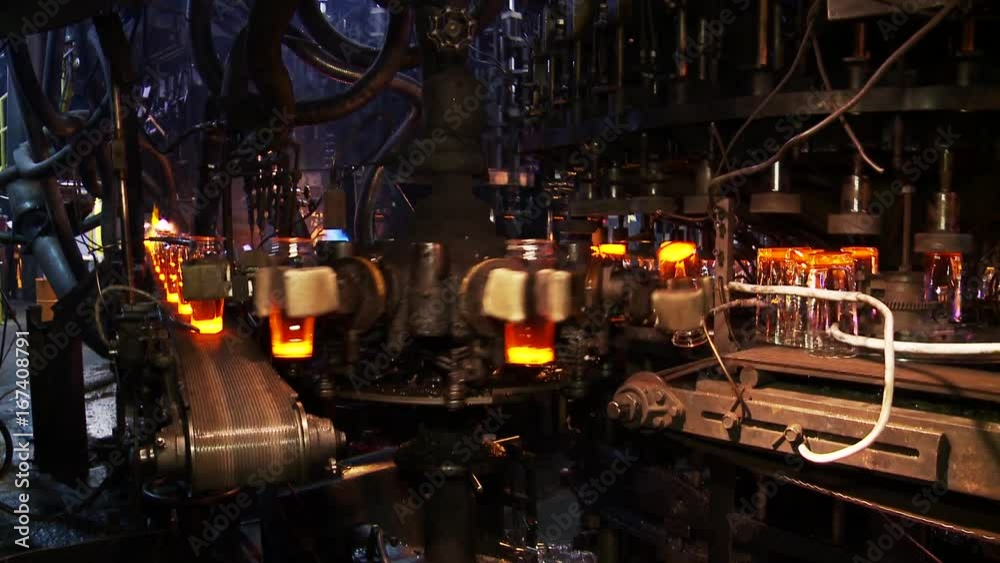 Tilt down, glassware production machines in factory Tilt down, glassware production machines in factory