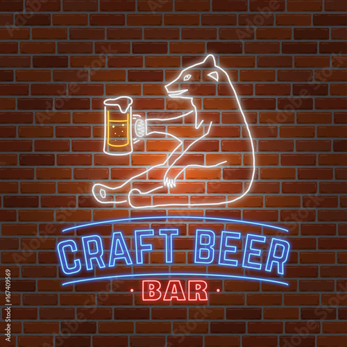 Neon signboard Craft Beer with bear.