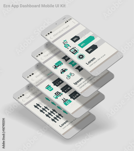 Flat design Admin Dashboard Eco New Energy infographics UI mobile app