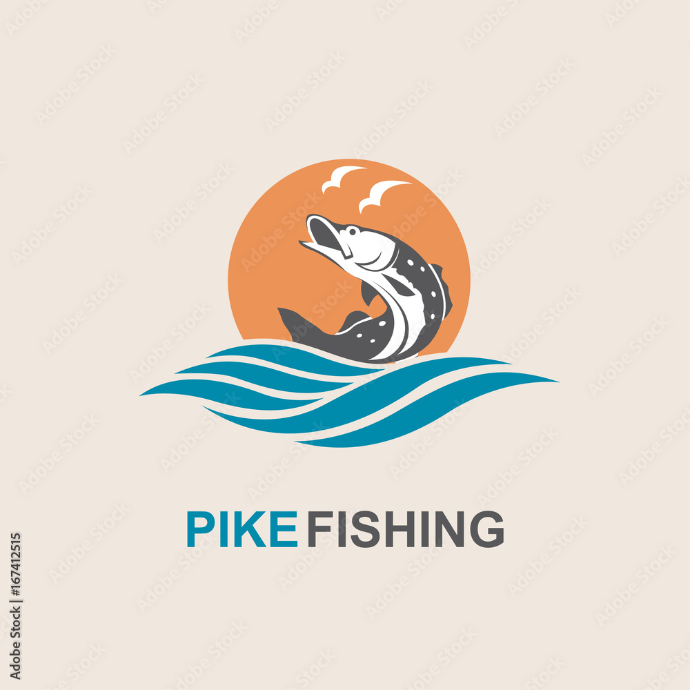 Obraz premium icon of pike fish with waves