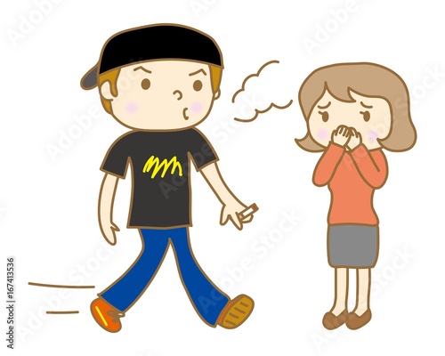 歩きタバコをしている男性
