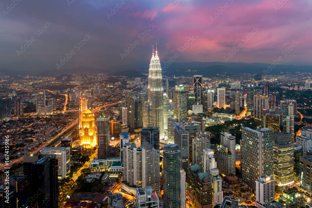 Naklejka premium Kuala lumpur skyline in night, Malaysia, Kuala lumpur is capital city of Malaysia