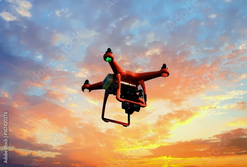 Mapping Drone at Sunset - Drone Technologies - Unmanned Camera Platforms - Aerial Surveillance photo