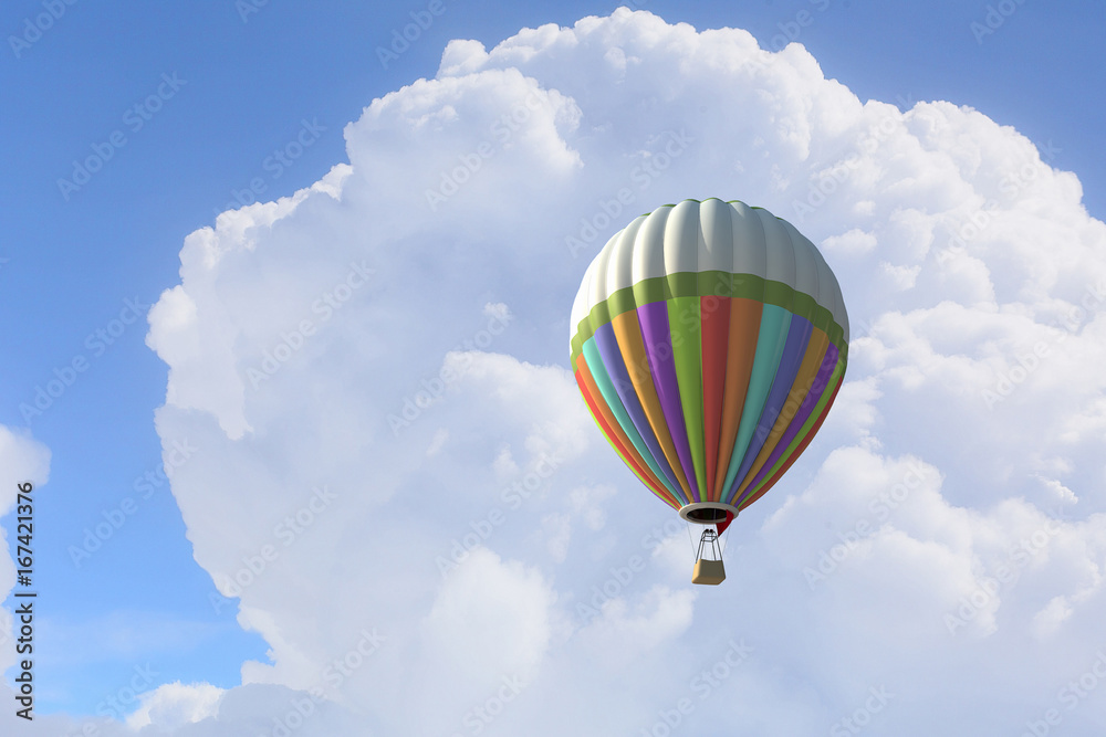 Fototapeta premium Aerostat unoszący się w dziennym niebie. Różne środki przekazu