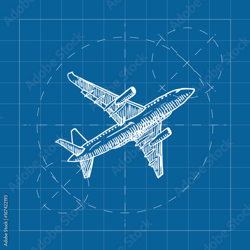 Vector blueprint airplane on engineer and architect background .