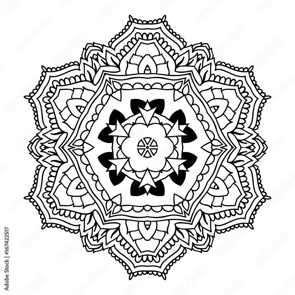 Mandala. Black and white decorative element. Picture for coloring.