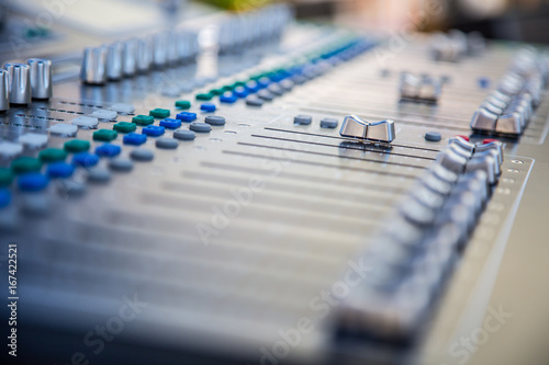 Sound music mixer audio control panel. Sound mixer control, electronic device