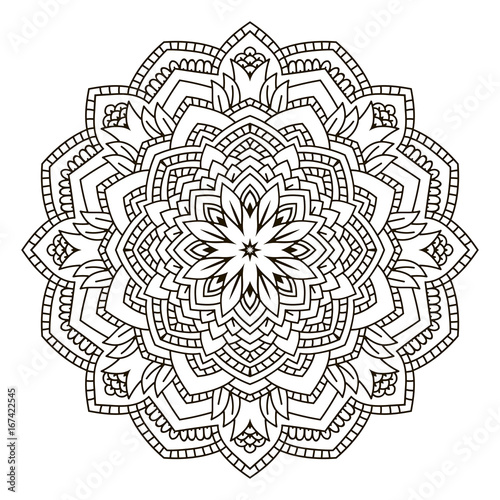 Mandala. Black and white decorative element. Picture for coloring.