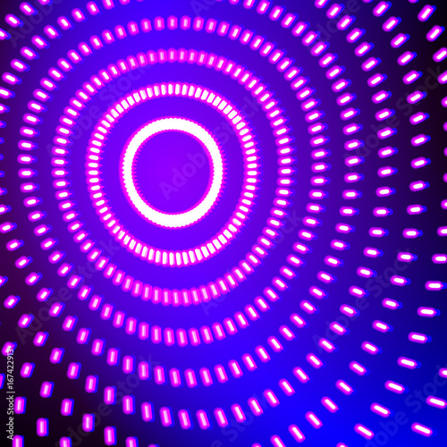 Bright shiny neon lines background with short strokes circles