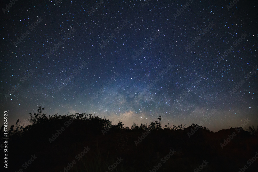 Milky Way Galaxy at Doi Luang Chiang Dao.Long exposure photograph.With grain 