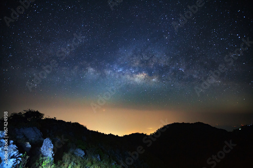 Milky Way Galaxy at Doi Luang Chiang Dao.Long exposure photograph.With grain
