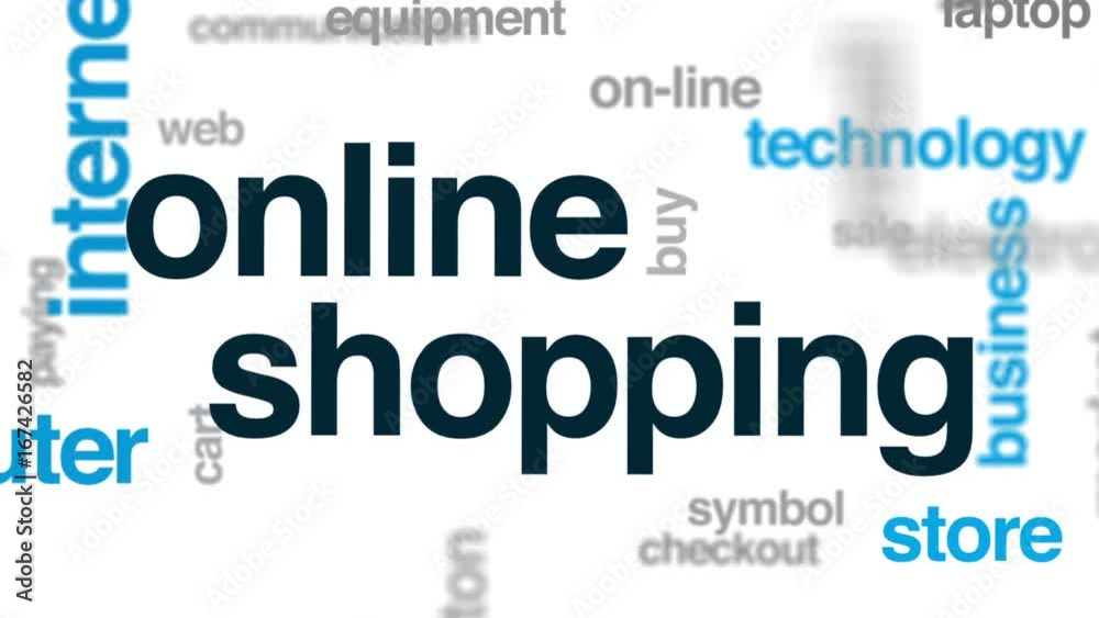 Online shopping animated word cloud, text design animation. Online shopping animated word cloud, text design animation.