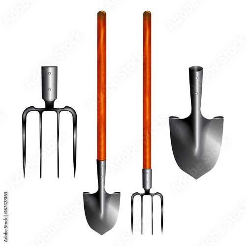 Bayonet spade, fork, isolated, vector illustration