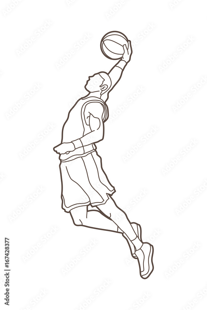 Basketball player dunking outline graphic vector Stock Vector | Adobe Stock