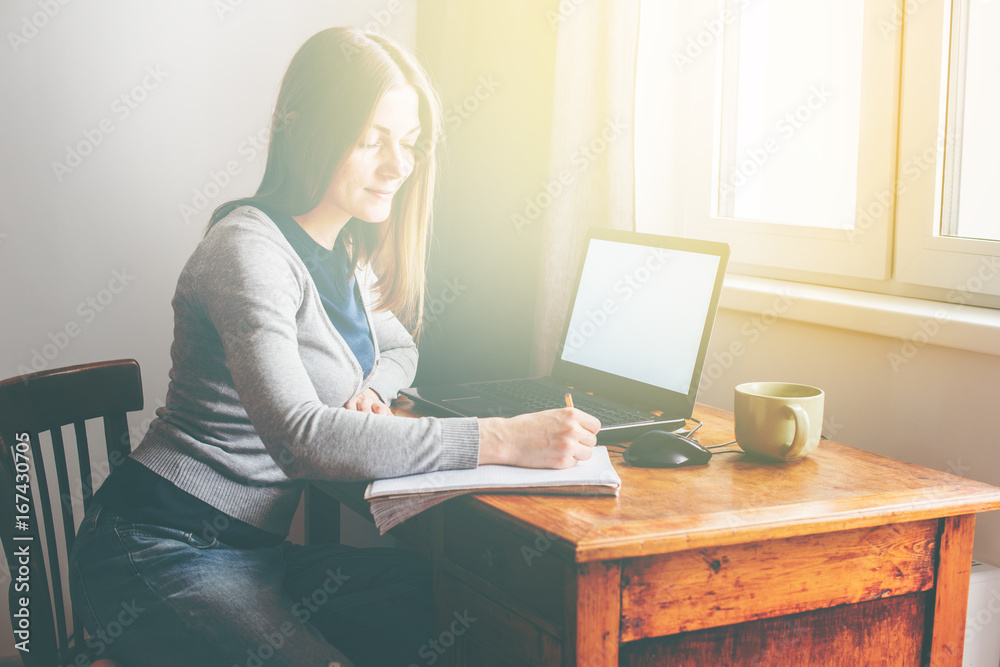 Woman Working Home Office Computer Laptop Home Woman Working Home Office Computer Laptop Home