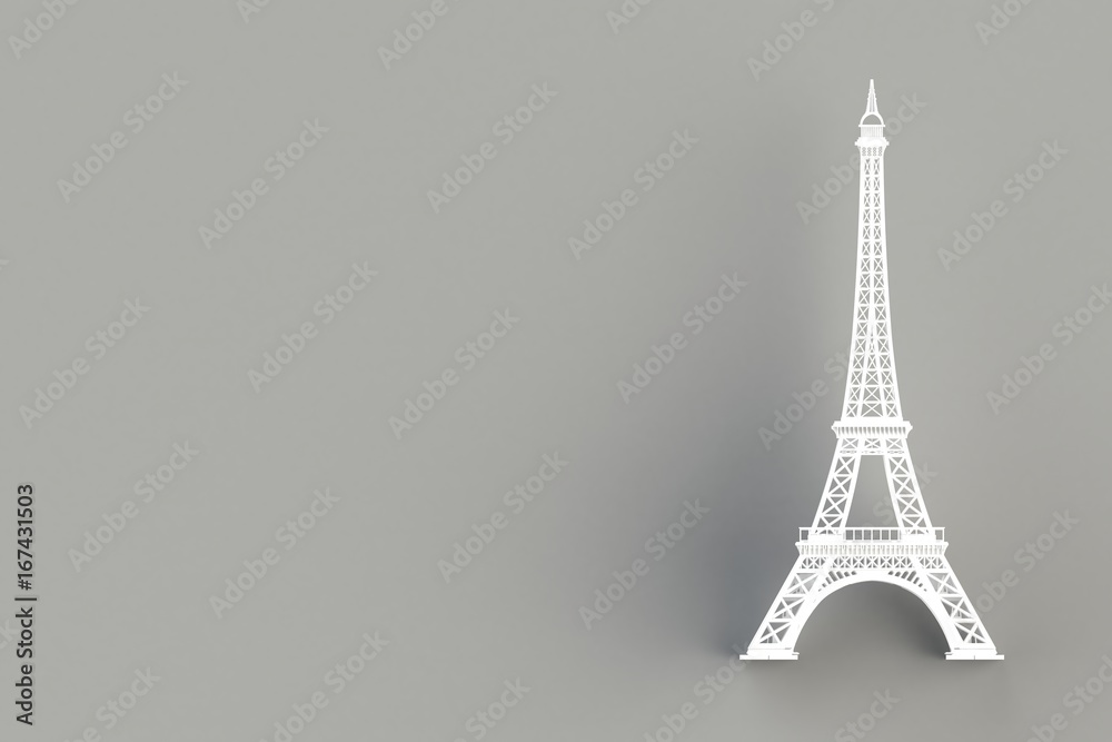White eiffel tower on black background, 3D rendering