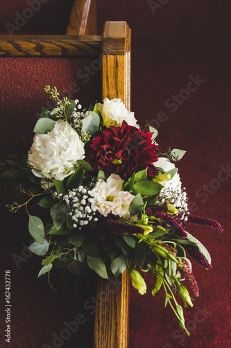 Wedding Bouquet on Pew