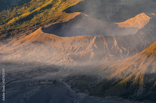 Bromo active volcano crater at sunrise, East Java, Indonesia