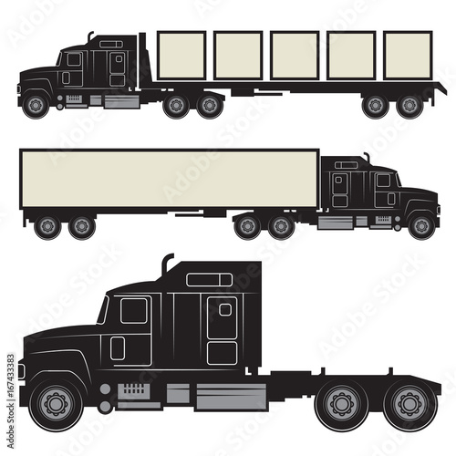 Heavy trucks silhouette set