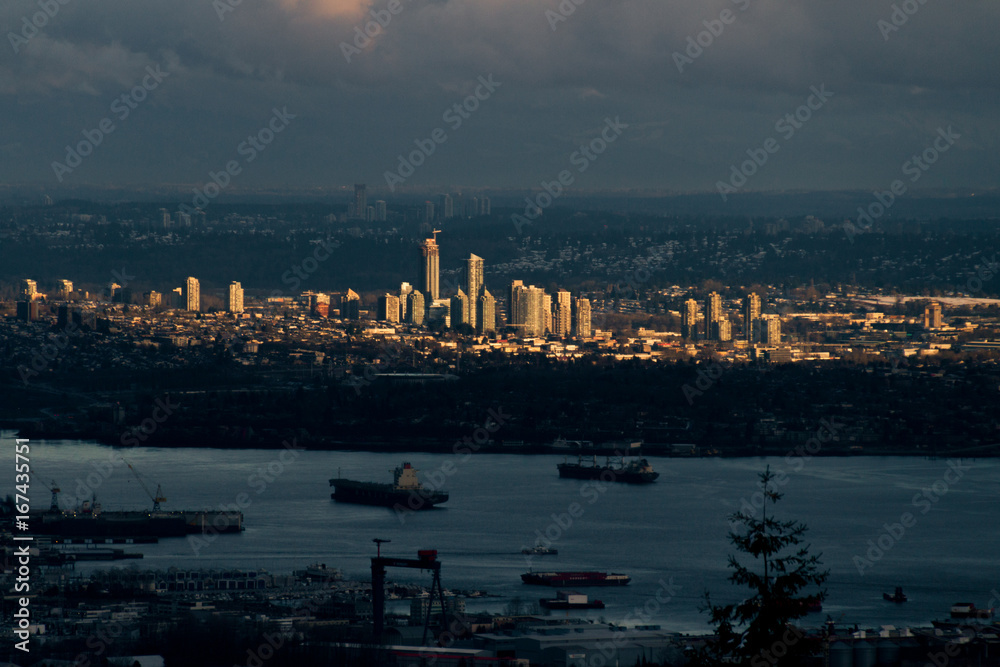 Vancouver downtown in morning light from sunrise