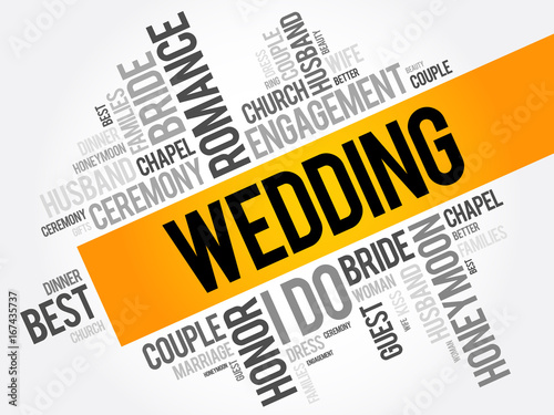 Wedding word cloud collage, social concept background