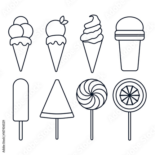 Collection of contour ice cream on white background.