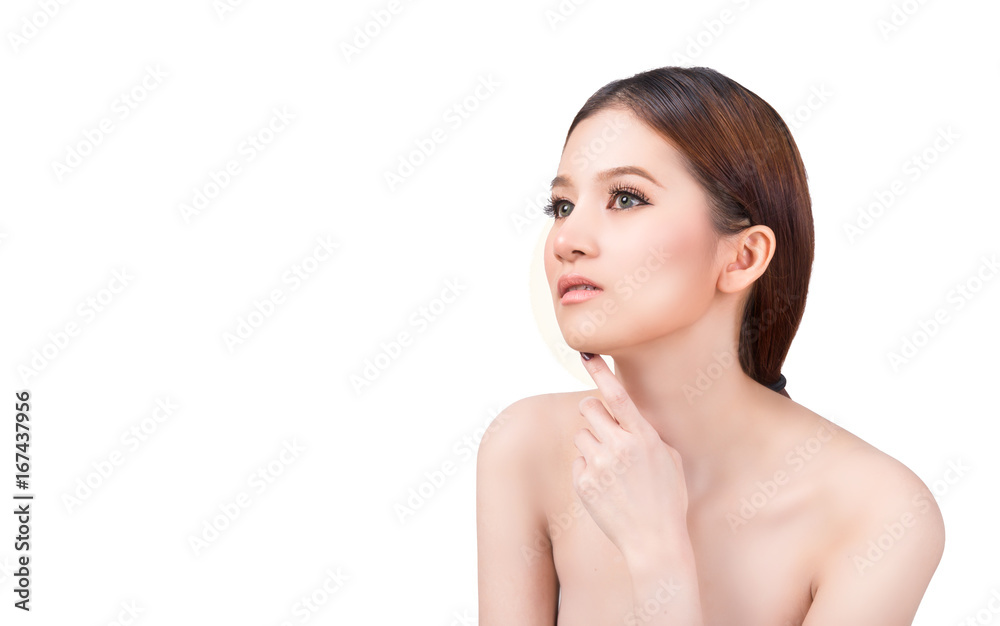 Portrait picture of Beautiful young woman face on a white background. Portrait picture of Beautiful young woman face on a white background.