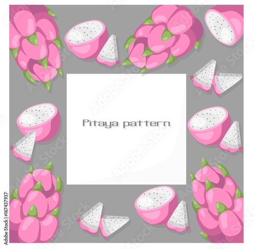 Pitaya fruits exotic card template. Vector Summer tropic theme pattern