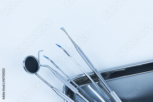 Selective focus Set of dental tools for teech care .