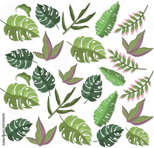 Tropical leaves pattern template Vector Summer exotic invitation banner