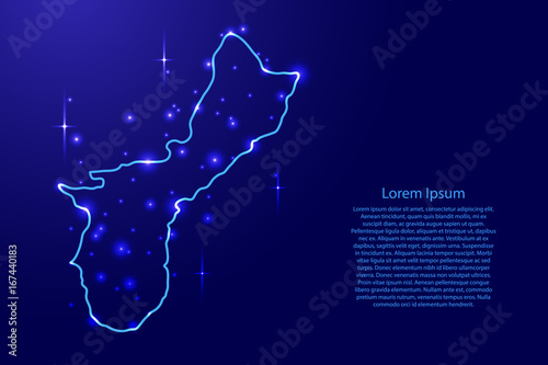 Map Territory of Guam from the contours network blue, luminous space stars of vector illustration