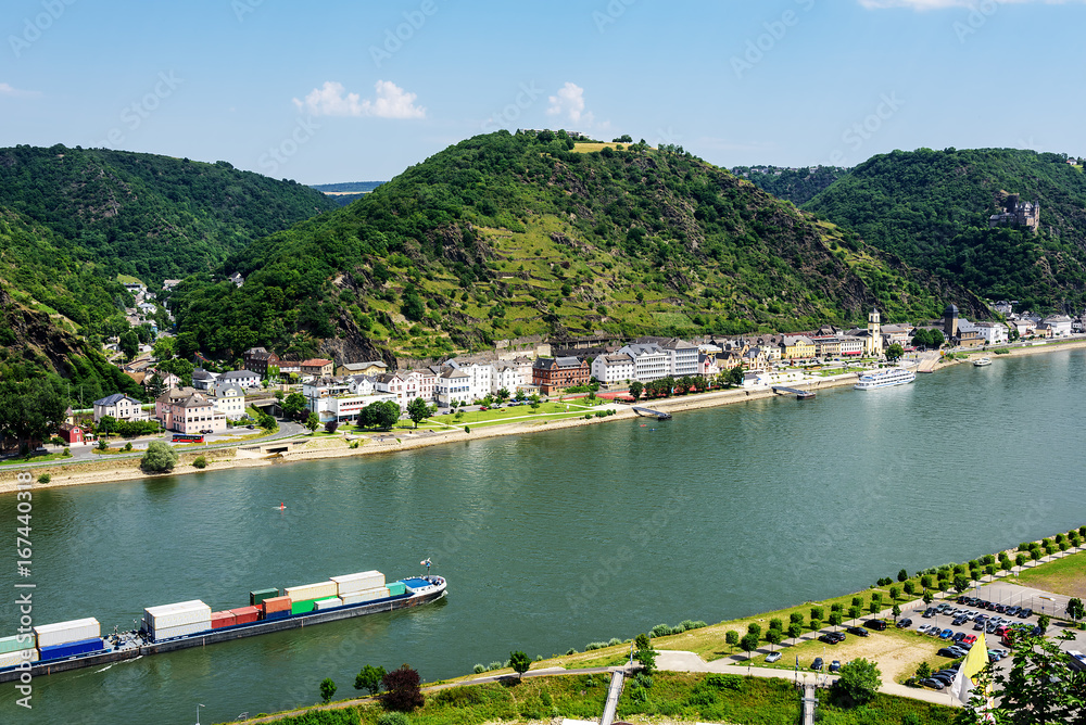 Sankt Goardhausen Rhein Lastkahn  Fluss Stadt