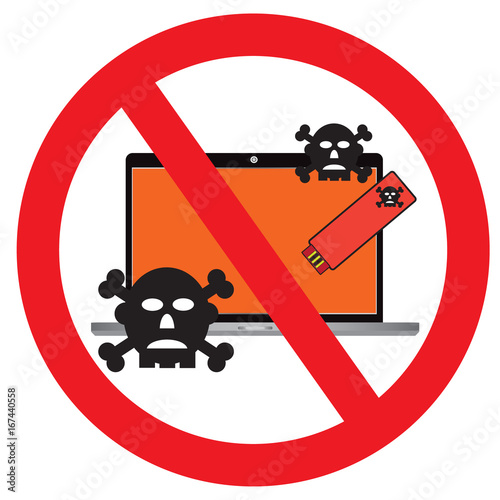 Protected virus or ransomeware from usb flash drive to personal computer with vector design