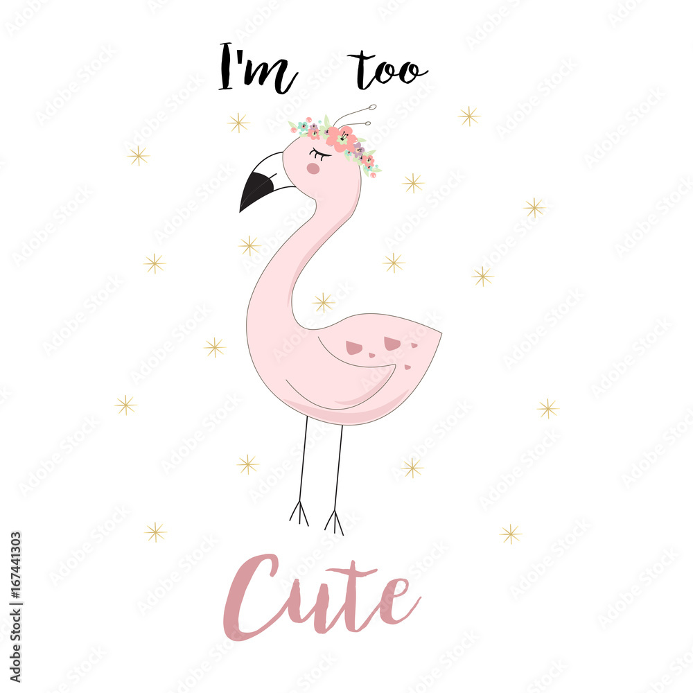 Fototapeta premium Cute flamingo background, hand drawn in vector