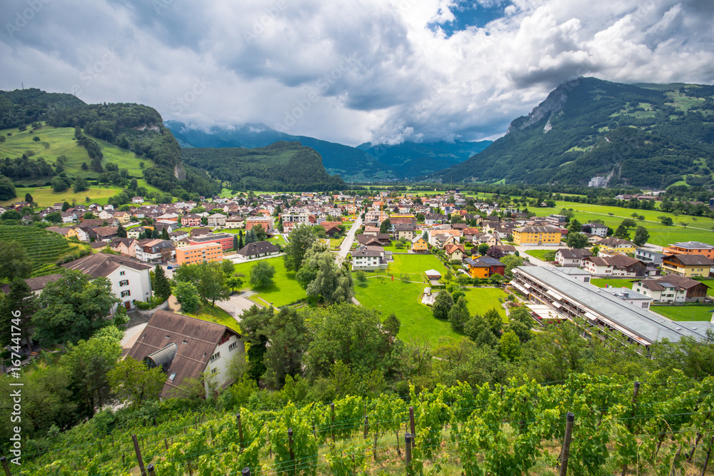 Landscape view on Balzers village in Liechtenstein