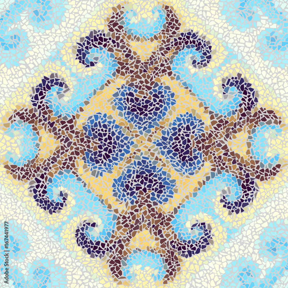 Seamless background pattern. Irregular decorative geometric mosaic art tile pattern from uneven broken pieces. Seamless background pattern. Irregular decorative geometric mosaic art tile pattern from uneven broken pieces.