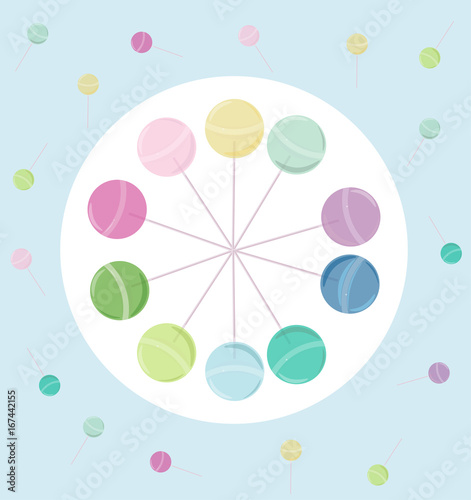 Lollipop candies in a circle background Vector colorful summer texture