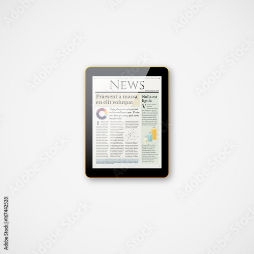 Shiny realistic small vector tablet icon with news screen