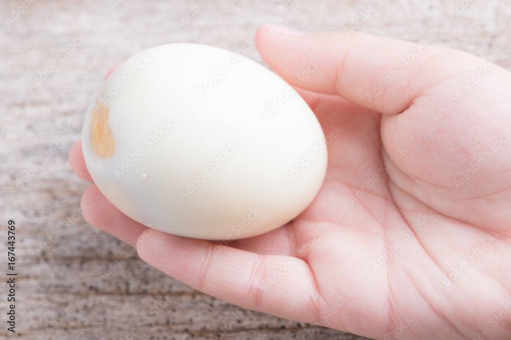 Peeled boiled egg on wood background Peeled boiled egg on wood background
