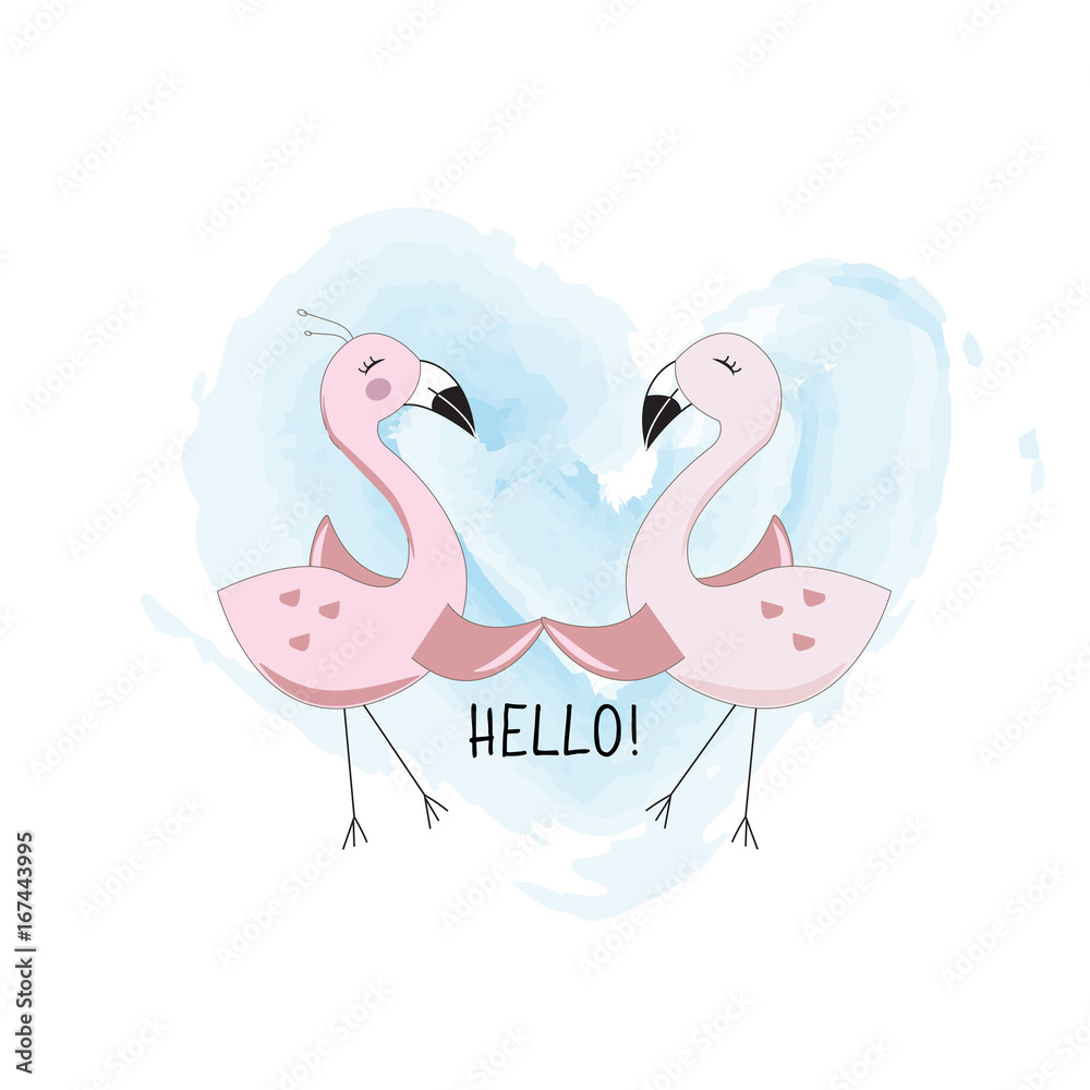 Cute flamingo in love background, hand drawn in vector Cute flamingo in love background, hand drawn in vector