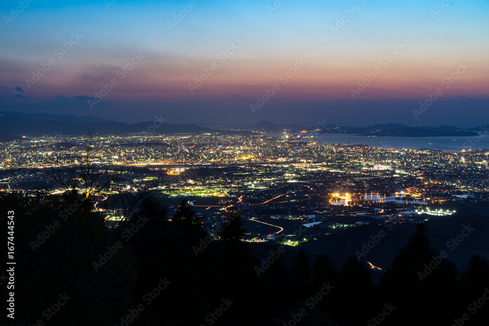 Nightview of Fukuoka City at dusk in Fukuoka, Japan (福岡市街夜景)