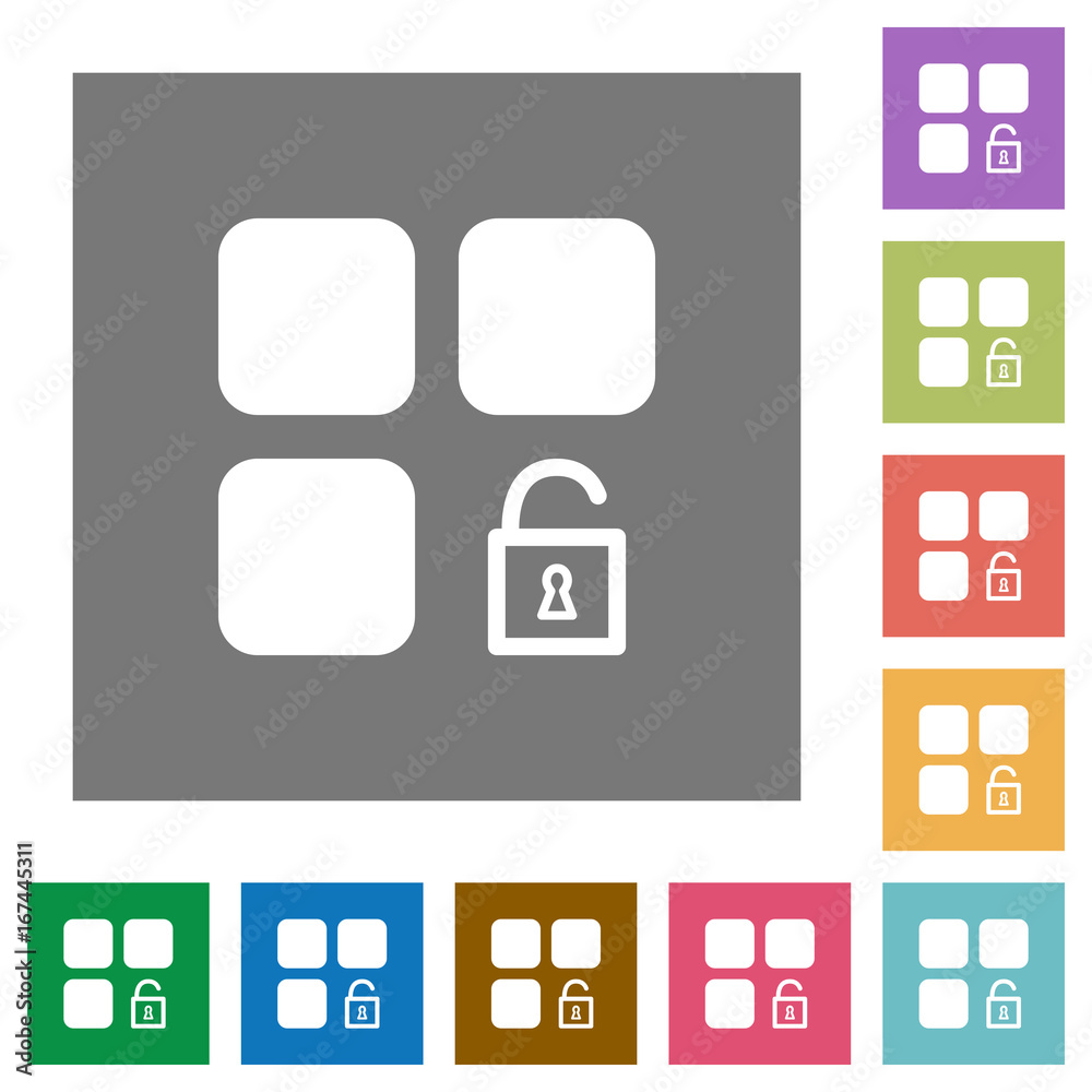 Unlock component square flat icons Unlock component square flat icons
