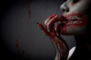 Zombie women death the ghost drain hand blood skin is screaming 