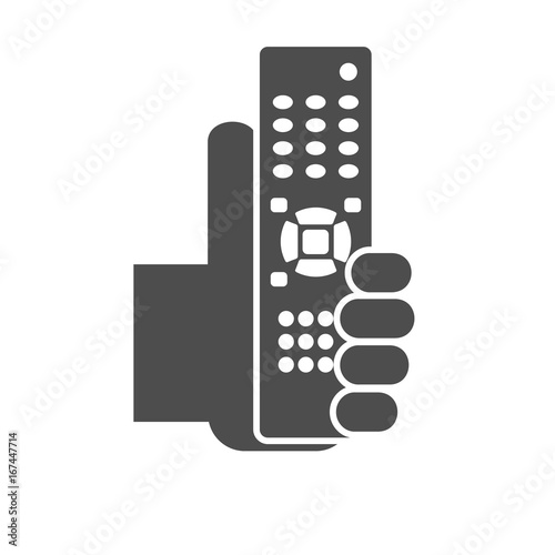 Hand holding a tv remote control icon concept